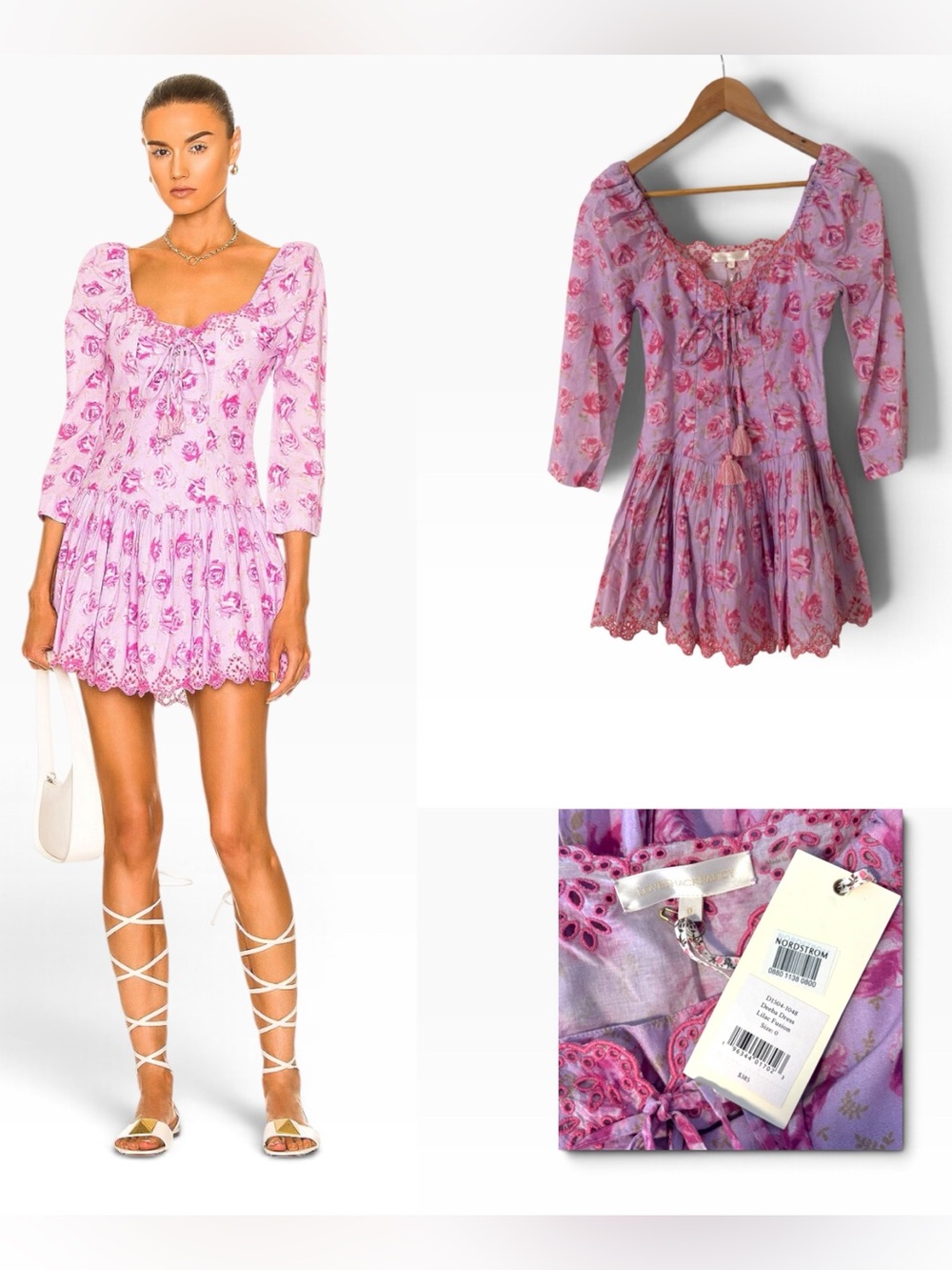 LoveShackFancy Deeba Lilac Floral Mini Dress - Size 0